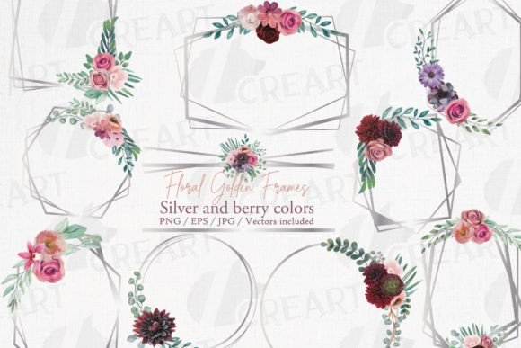Berry Color Floral Frame Design Template: Graphics & Print Templates
