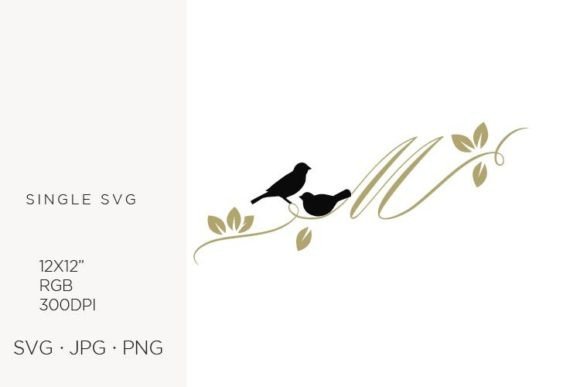 Birds on a Branch, Golden Letter M Graphics & Icons