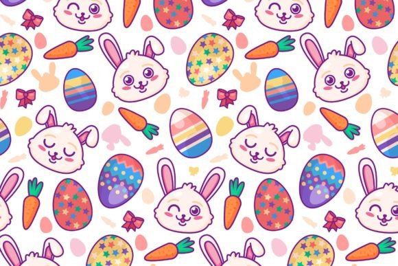 Comic Cute Happy Easter Rabbits Patterns & Graphics