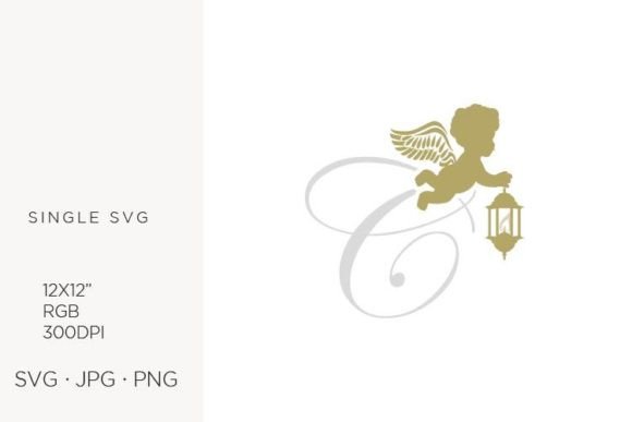 Golden Baby Angel with Lantern, Letter C Icons & Graphics