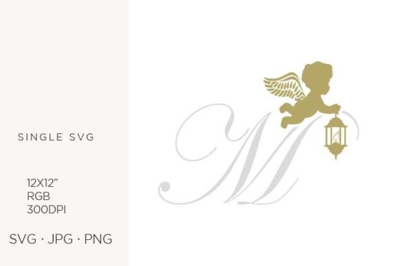 Golden Baby Angel with Lantern, Letter M Graphics & Icons