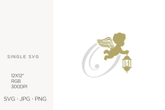 Golden Baby Angel with Lantern, Letter O Graphics