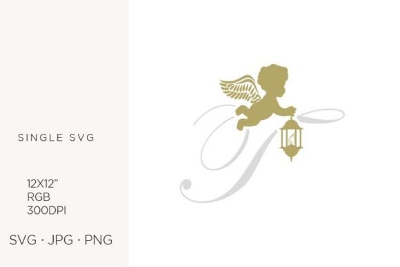 Golden Baby Angel with Lantern, Letter T Graphics & Icons