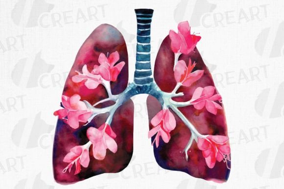 Magenta Flowers Blooming Anatomical Lung Graphics