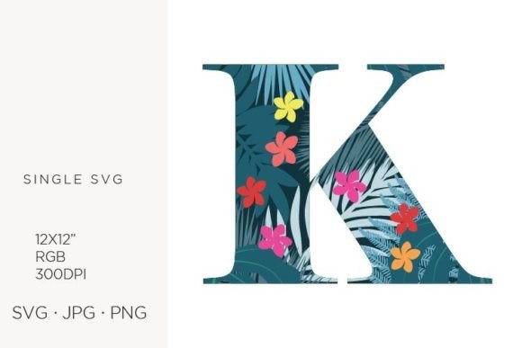 Palm Leaves and Flowers Inside Letter K Graphics & Icons
