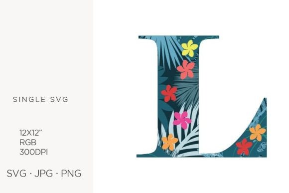 Palm Leaves and Flowers Inside Letter L Graphics & Icons