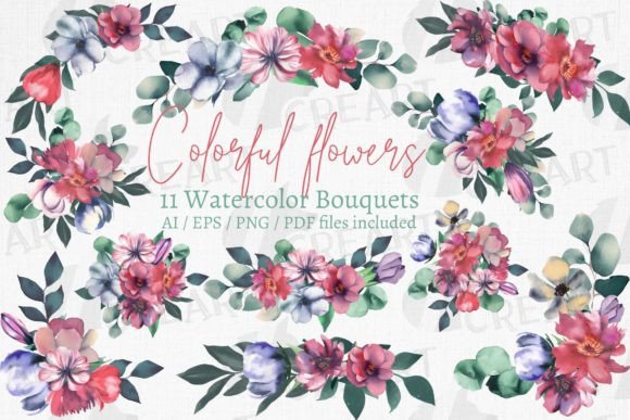 Wedding Invitation Flower Bouquets Art: Graphics for Print Templates